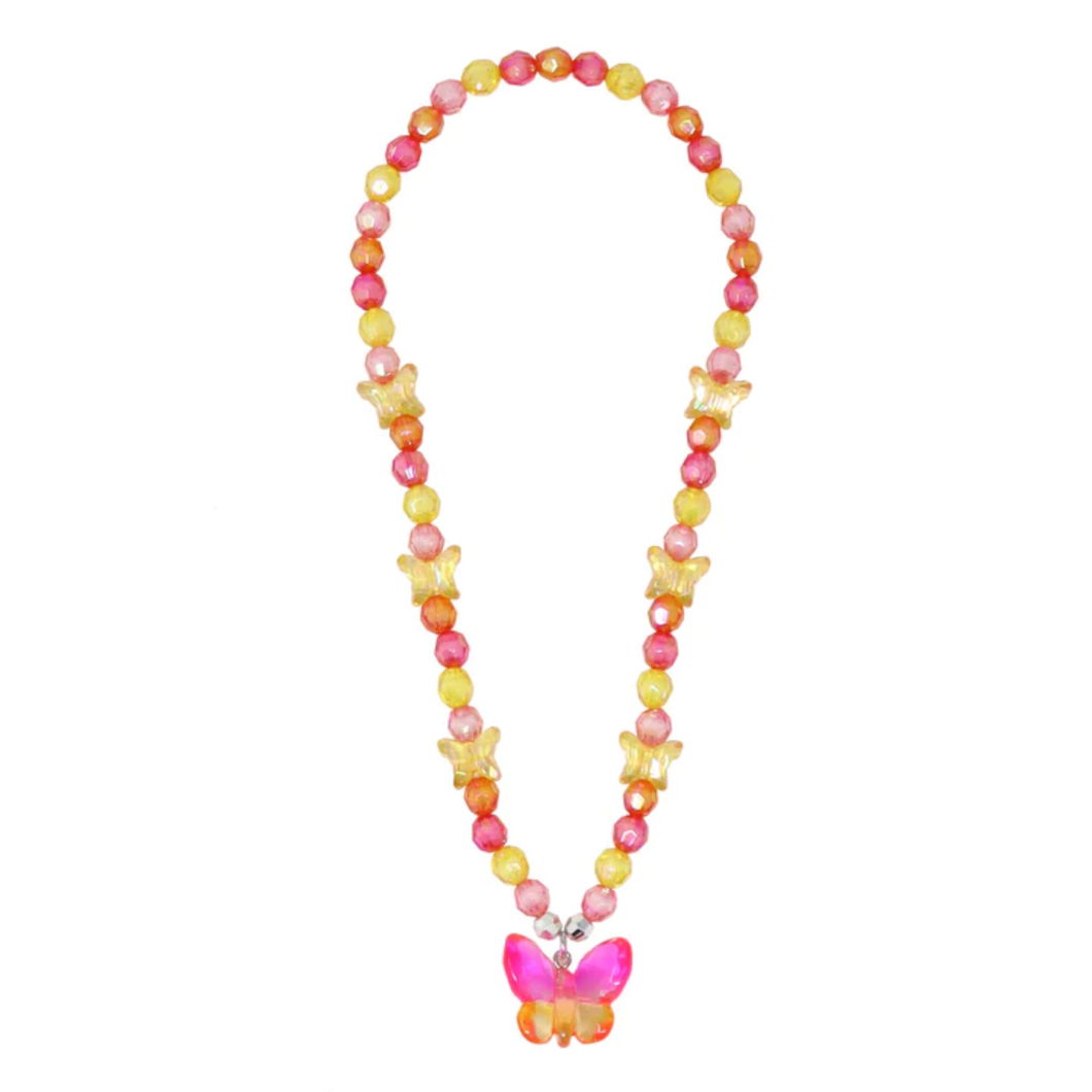 Pink Poppy Butterfly Necklace - Orange/Pink