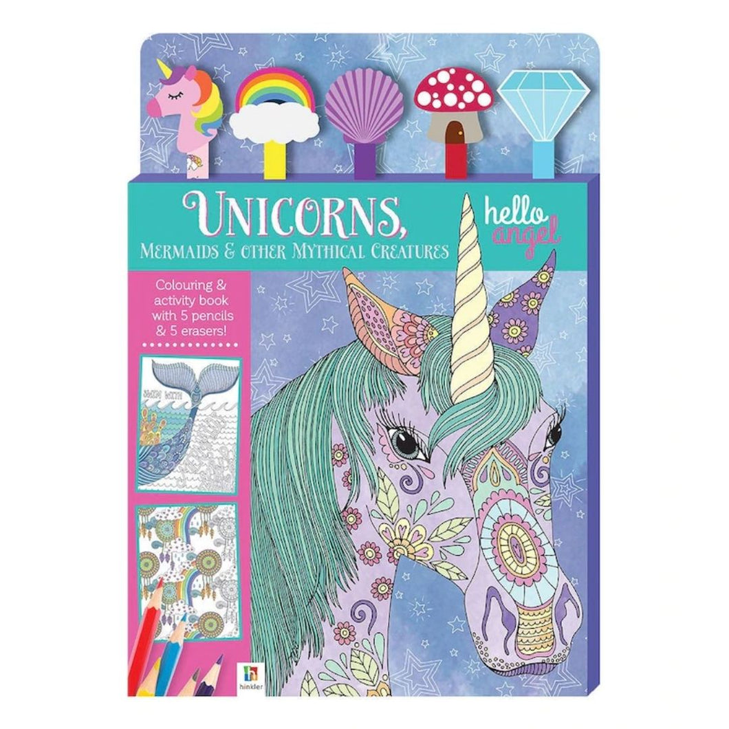 Unicorn and Mythic Creatures Colouring in Book - 5 Piece Pencil Set