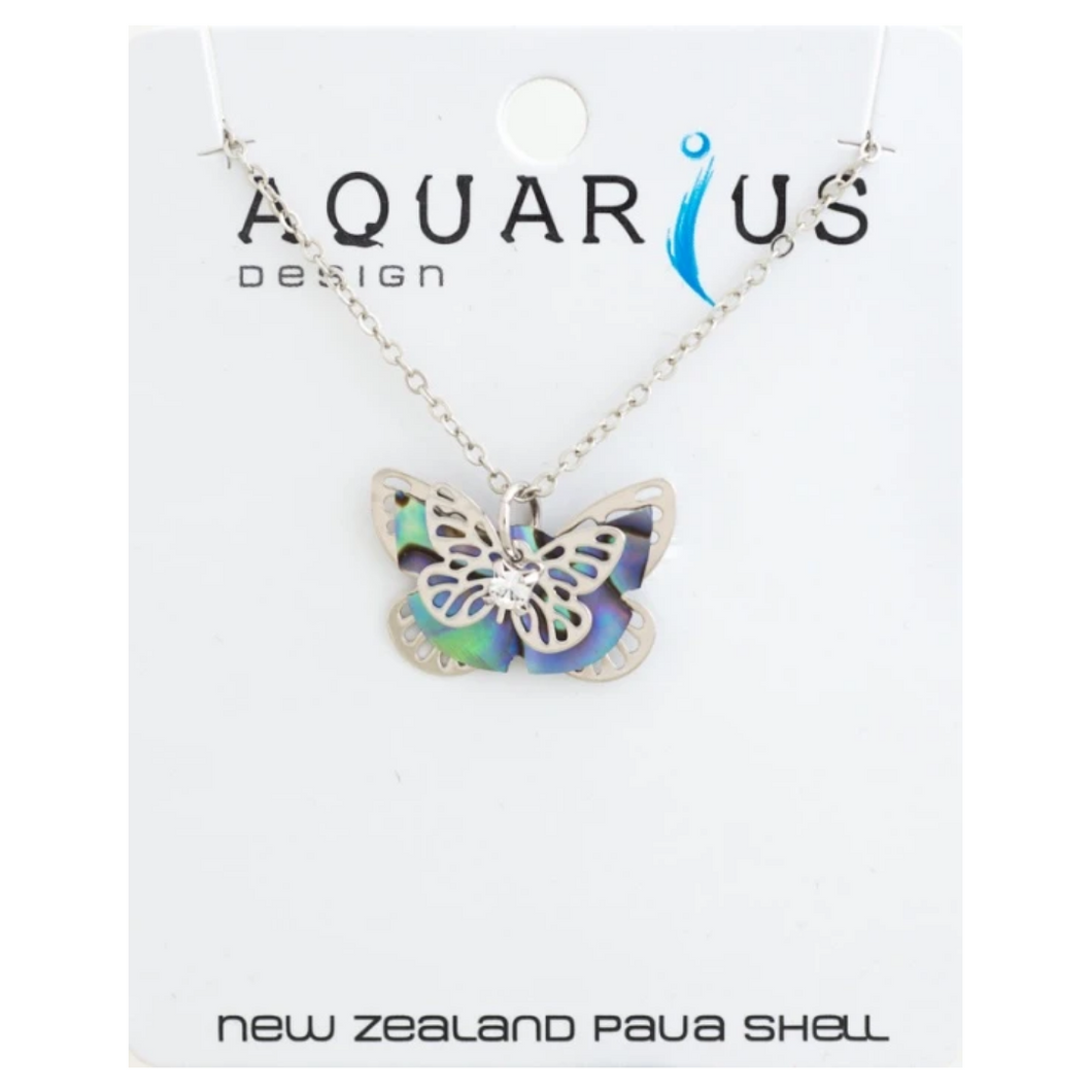 Paua / Silver Layered Butterfly Necklace